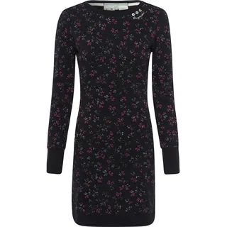 Sweatkleid RAGWEAR "MENITA O", Damen, Gr. L (40), N-Gr, schwarz (schwarz 1010), Sweatware, Obermaterial: 100% Baumwolle, bedruckt, geblümt, gemustert, kontrastfarbene Details, mehrfarbig, figurbetont, Rundhals, Rippbündchen, Kleider Sweatkleid, im Mille-Fleur All Over-Print