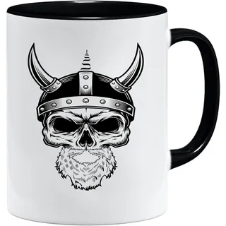 Nordisches Wikinger Tasse | Becher Geschenk Geschenkidee für alte Männer Papa Opa Kaffeetasse Wikinger-Motiv Totenkopf bierkrug thors hammer (VIKING025)