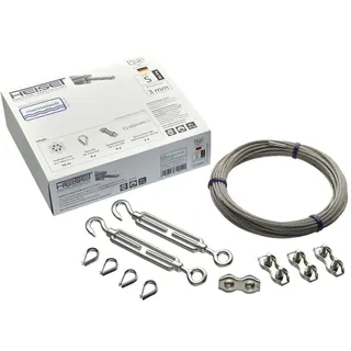 Drahtseil-Set Größe L, 4mm 7x19 50m, A4, 20 Kauschen, 20 Duplexkl.,10 Spannschlösser M8
