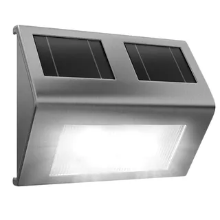 MONZANA® Solarstrahler für Außen Edelstahl IP65 Solar Außenlampe mit Dämmerungssensor LED Solarleuchte Wand Garten Terrasse Solar Scheinwerfer für Außen - Silber