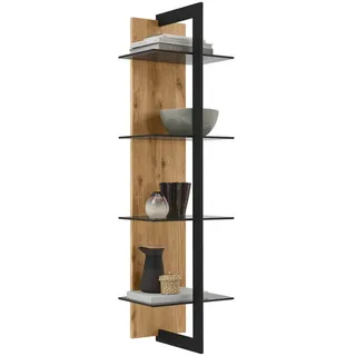 Valdera Wandregal , Graphitfarben, Eichefarben , Holz, Metall, Glas , Wildeiche , massiv , 4 Fächer , 38.4x145.1x33 cm , Made in Germany, Dgm, DGM-Klimapakt, DGM-Emissionslabel , Beimöbel erhältlich , Holzmöbel, Wohnwände Holz, Wohnwand Serien Holz