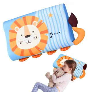 GYHWOFUL Schlummerkids Kinderkissen 46x27cm – Ergonomisches Kissen Kinder, Atmungsaktiv, Mit Kawaii Tierdesign, Abnehmbarer Bezug, Weiches Kinderkopfkissen (Löwe)