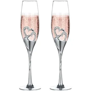 NUPTIO Sektgläser Champagner Gläser für Hochzeit: 2 Stücke Silber Kristallgläser Party Kristall Hochzeitsjubiläum Geschenk für Brautpaar