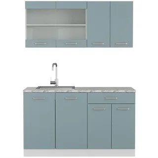 Vicco Singleküche R-Line Blau-Grau 140 cm, AP Marmor , Holzwerkstoff , Küchenblock,Rechteckig , 140x81.6x60 cm , Küchen, Küchenzeilen & Küchenblöcke, Küchenzeilen, Küchenzeilen ohne Geräte