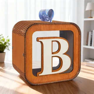 ARTREE Spardose Personalisierte für Kinder, A-Z Alphabet Sparbüchse Holz Spardose, Dekoration Kreative groß Sparschwein als Geschenke für Junge, Mädchen, Erwachsene, Geburtstag (B)