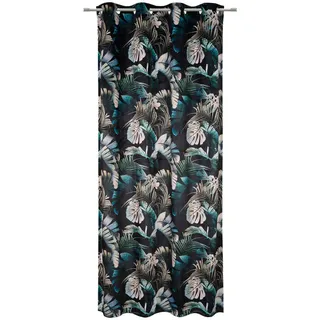 Esposa Ösenvorhang , Schwarz , Textil , Blume , 135x245 cm , Oeko-Tex® Standard 100 , Samtoptik , Heimtextilien, Vorhänge, Fertigvorhänge, Ösenvorhänge