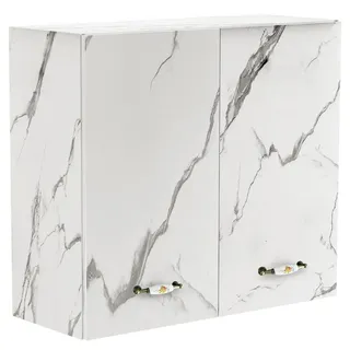 Shally Dogan Wand-Küchenschrank, Hängeschrank aus Holz mit Zwei Türen, 1 Einlegeboden und 2 Fächern, geräumiger und robuster Wandschrank, Maße 80 x 32 x 72 H cm (Marmor)