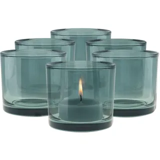 Trend For Home Kerzenständer Glas H: 8 cm Ø 9 cm Teelichthalter Set von 6 Teelichter Kerzengläser zum Kerzen Gießen Bunte Teelichter Grün Runde Teelichtgläser Grün Windlicht, 250 ml, Luna