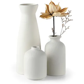 CEMABT Weiß Keramik Vasen 3er-Set Kleine Blumenvasen für Dekor, Moderne rustikale Bauernhaus Home Decor, Dekorative Vasen für Pampas Grass&getrocknete Blumen, Idee Regal,Tisch, Bücherregal,Mantel