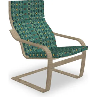 ABAKUHAUS Boho Poäng Sessel Polster, Aztekische geometrische Motive, Sitzkissen mit Stuhlkissen mit Hakenschlaufe und Reißverschluss, Dunkle Seafoam Gelb
