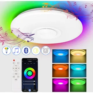 TolleTour 36W LED Deckenleuchte mit Sternenhimmel-Effekt, RGB-Beleuchtung, blendfrei, Lautsprecher und Bluetooth-Musik