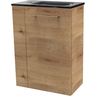 Waschtisch FACKELMANN "SBC", braun (braun, braun, ast, eiche optik), B:45cm H:61,5cm T:25cm, Glas, Holzwerkstoff, Waschtische, Waschtisch, bestehend aus Becken und Unterbau, Breite ca. 45 cm