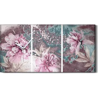 Küche Wohnzimmer Wand Leinwand Uhr Quarz 60x30 Gemälde Blumen Pflanze Kunst - weiße Hände - Rosa