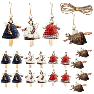 20 Stück Weihnachtsbaum Engel Dekorationen, Christbaumschmuck Holz Weihnachtsengel Baumschmuck für Weihnachten, Familienfeiern und Geburtstagsfeiern