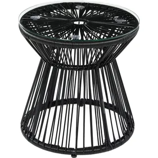 Fortuna Lai Gartentisch rund mit Hohltrommel-Design, Bistrotisch mit Glastischplatte, schwarzer Kaffeetisch für Garten & Balkon - Schwarz