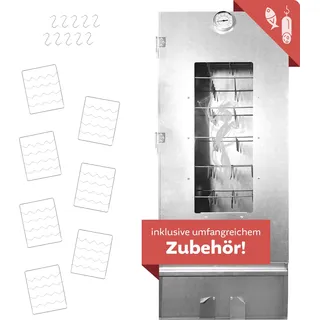 Räucherofen XL 110cm hoch Stahl mit umfangreichem Zubehör, Räucherschrank
