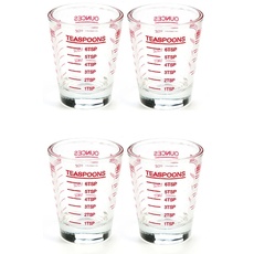 BCnmviku Messbecher Shotglas mit Skala, Mini Messbecher 30 ml Espresso Schnapsgläser Schwer Robust Shot Glas für Flüssigkeiten/Trockenstoffe (DE-4pack-red)