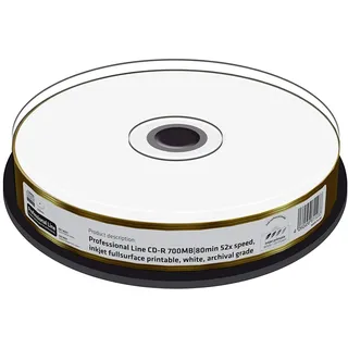 MediaRange CD-R 700Mb|80Min 52-fache Schreibgeschwindigkeit, vollflächig bedruckbar (Tintenstrahldrucker), Weiß, zur Langzeitarchivierung, 10er Cake, MRPL511