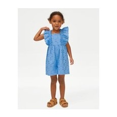 Girls M&S Collection Pure Cotton Broderie Playsuit (2-8 Yrs) - Fresh Blue, Fresh Blue - 2-3 Y
