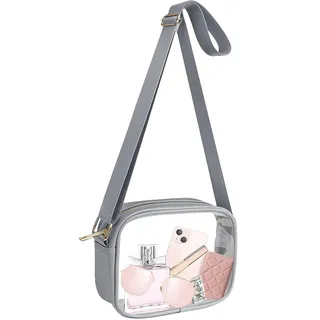 LOCCY Transparente Tasche Damen, Durchsichtig Umhängetasche Schultertasche Wasserdichte Crossbody Bag Kleine Taschen mit Verstellbarem Schultergurt für Konzerte Sportveranstaltungen Reisen (Grau-2)
