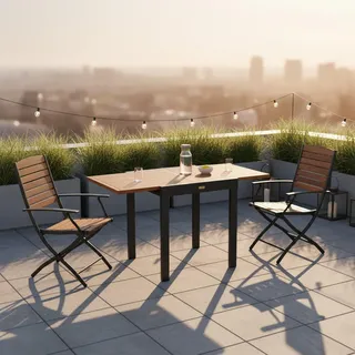 Gardenson Balkonset , Graphitfarben, Naturfarben , Holz , 3-teilig , Akazie,Akazie , massiv , Tisch ausziehbar, Stuhl klappbar , Gartenmöbel, Gartengarnituren, Balkonmöbel-Sets