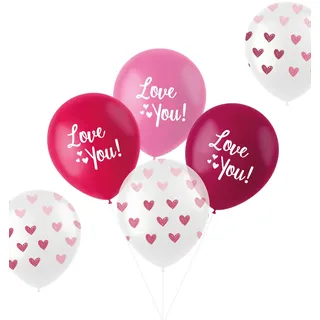 Folat 24885 Romantische Love Deko Luftballons 'Love You!' Mix Rosa 33cm 6 Stück - Latex Ballons Helium für Hochzeit Valentinstag oder Muttertag
