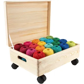 Creative Deco XL Große Holzkiste mit Deckel und Rollen | 40x30x14 cm (+/-1cm) | Ostern Erinnerungsbox Baby Holzbox mit Deckel Unlackiert mit Griffen | Leicht zu transportieren | ROH UNGESCHLIFFEN