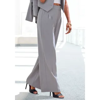 Palazzohose LASCANA, Damen, Gr. 38, N-Gr, grau meliert, Stoff, Obermaterial: 64% Polyester, 32% Viskose, 4% Elasthan, meliert, figurumspielend lang, Hosen Palazzohose, im Business-Look, elegante Anzughose mit Taschen, Topseller