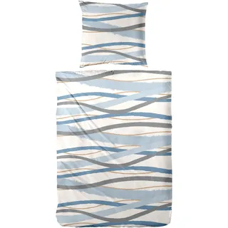 Primera Biber-Bettwäsche Whips modern grau/blau Baumwolle 155 x 220 cm + 2 x 80 x 80 cm