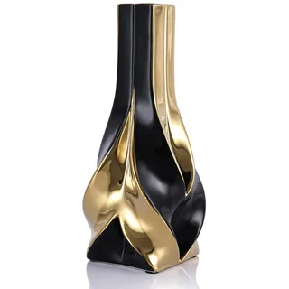 Oliruim 27 cm hohe schwarze und goldene Keramik-Dekorationsvase, moderne elegante Wohnkultur-Vase für Wohnzimmer, Tischdekoration, Schreibtisch, Büro für Pampasgras (Schwarz Gold)
