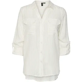 VERO MODA Damen Langarm Bluse Hemdbluse mit Glitzerfäden VMBumpy Glitter 10321777 Snow White Gold Lurex L