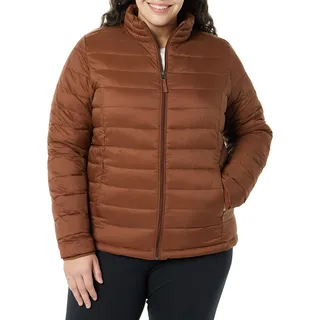 Amazon Essentials Damen Leichte, Langärmelige, Wasserabweisende, verstaubare Pufferjacke (Erhältlich in Übergröße), Dunkles Toffee-Braun, L