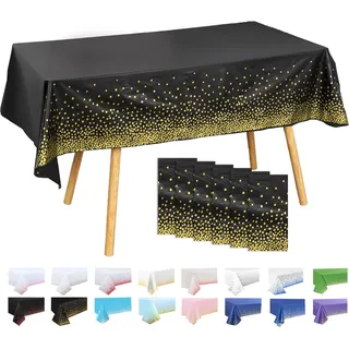 MOMAHUA 6Pcs Schwarz und Rote Punkte Tischdecke, 137x274cm Tischtuch Plastiktischdecke, Rechteckige Tischabdeckung Outdoor Table Cloth für Geburtstag Feste Hochzeiten Halloween Weihnachten Party