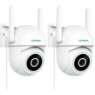 litokam Überwachungskamera Aussen 2.5K, 4MP WLAN Outdoor Kamera mit bewegungsmelder, 360 Grad Kamera überwachung aussen für Babyphone mit Kamera, Außenkamera innen mit aufzeichnung (2 Stück)