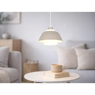 Kleine LED Pendelleuchte Beige Weiß mit Metall & Glasschirm, einflammig Ø 23cm