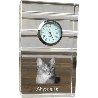 Abessinier - Glasuhr mit Foto, Katzenfoto im Kristall, personalisierte Standuhr für das Büro der Marke Art-Dog