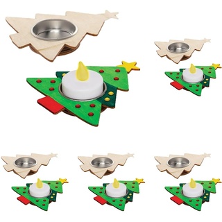 Baker Ross AX429 Weihnachtsbaum Teelichthalter aus Holz - 4 Stück, Festliche Kreativsets und Bastelbedarf zum Basteln und Dekorieren zur Weihnachtszeit (Packung mit 5)