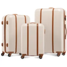 FERGÉ Kofferset Hartschale 3-teilig MILANO Trolley-Set - Handgepäck 55 cm, L und XL 3er Set Hartschalenkoffer Roll-Koffer 4 Rollen 100% ABS creme-beige