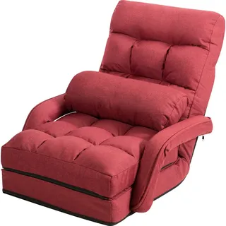 Costway Klappsofa verstellbar, Bodenstuhlsofa mit Armlehnen und Kissen, Rot - Rot