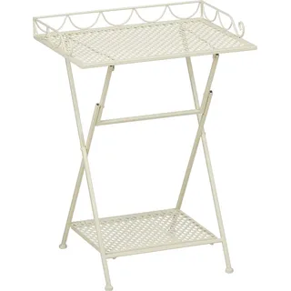Mica Decorations Marseille Balkontisch – Pflanzenregal – 50 x 38 x 68 cm – Beistelltisch – Wetterfestes Eisen – Balkon Möbel – Off White