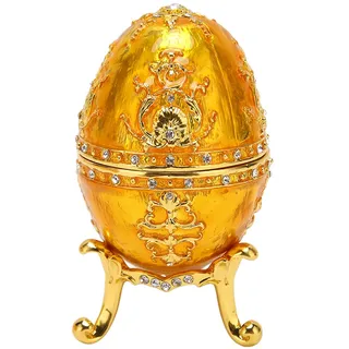 Garsent Eier-Schmuckkästchen Im Vintage-Fabergé-Stil – Einzigartige Handbemalte Emaillierte Schmuckschatulle, Sammlerstück in Limitierter Auflage, Eiförmige Schmuckschatulle, Gold