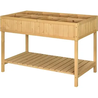 Fortuna Lai Pflanztisch Hochbeet Pflanztisch Blumenkasten Anzuchttisch 8 Fächer mit Abfluss Ablage Tanne Massivholz Naturholz 110 x 46 x 76 cm