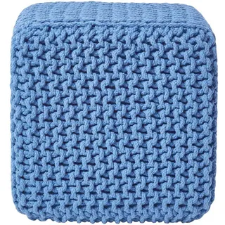 Homescapes Strick-Pouf blau, Sitzwürfel 35/35/35 cm , Textil , Uni , Quadratisch , 35x35x35 cm , Wohnzimmer, Sessel, Hocker & Hockerbänke, Sitzwürfel
