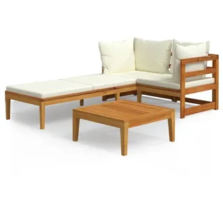 vidaXL 3-tlg. Garten-Lounge-Set mit Cremeweißen Kissen Akazie beige/weiß