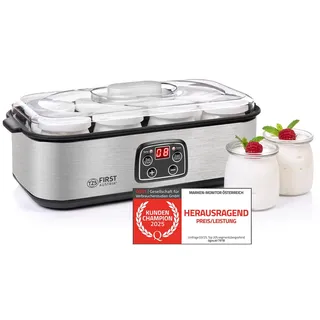 TZS First Austria - Joghurtbereiter 25W inkl. 8 Glasbehälter à 180 ml für bis 1,4L selbstgemachten Joghurt - Yogurt Maker mit Temperatur 20-55°C, Abschaltautomatik & LCD-Display - Joghurtmaschine weiß