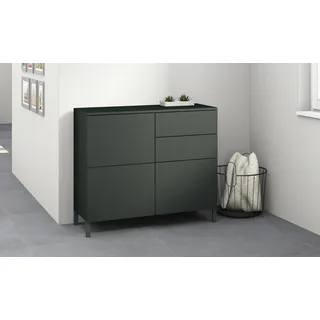 Kommode BORCHARDT MÖBEL "Haama, modern, grifflos, Metallfüße, praktisch, 3 Türen", schwarz (schwarz matt), B:93cm H:80cm T:35cm, Holzwerkstoff, Sideboards, Kommode, Push-To-Open, verstellbare Einlegeböden, viel Stauraum, Breite 93cm