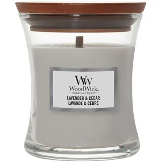 WoodWick mittelgroße Duftkerze im Sanduhrglas mit knisterndem Docht |Lavender & Cedar | Brenndauer bis zu 20 Stunden