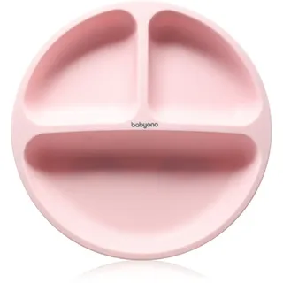 BabyOno Siilicone Plate 6m+ geteilter Teller mit Saugnapf Pink 1 St.