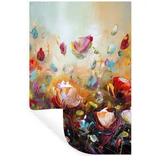 MuchoWow Wandtattoo Blumen - Kunst - Natur - Ölgemälde 80x120 cm , Multicolor , Kunststoff , 80x120x0.1 cm , Tapeten & Wandverkleidungen, Wandtattoos & Sticker