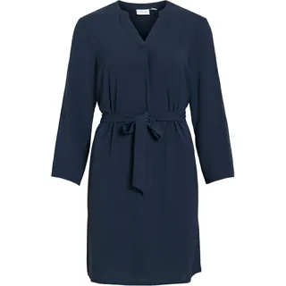 Minikleid VILA "VIJOSA 3/4 V-NECK DRESS", Damen, Gr. 38, N-Gr, navy blazer, Web, Obermaterial: 100% Polyester, unifarben, regular fit kniefrei, V-Ausschnitt, Kleider Minikleid, Sommerkleid